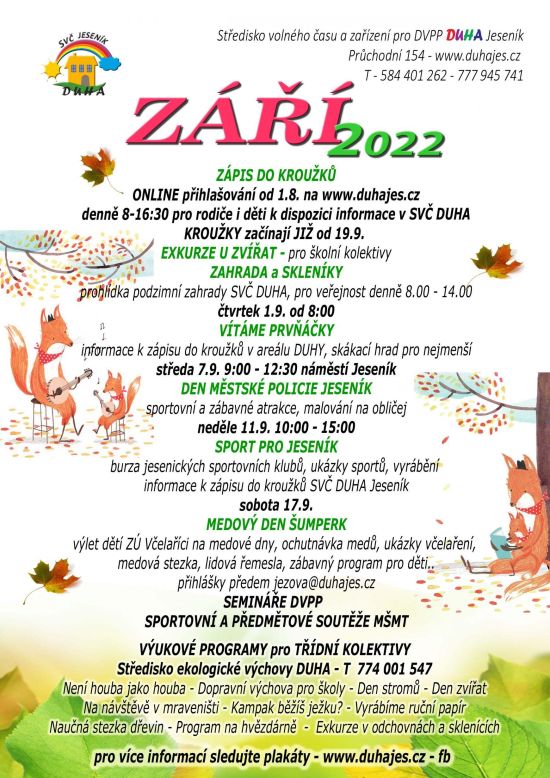 Zveme vás na zářijové akce DUHY